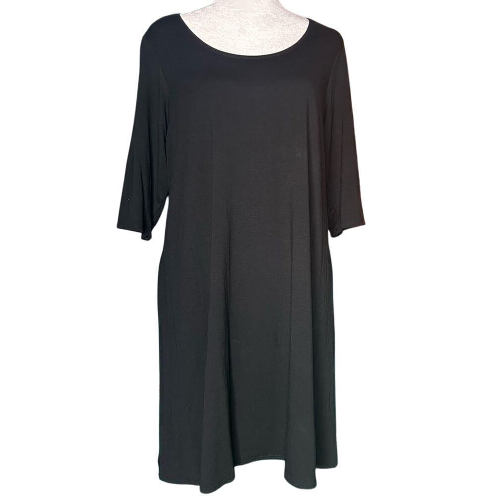 Eileen Fisher Black 3/4 Sleeve Mid Length Tunic Dress Size Large NWT